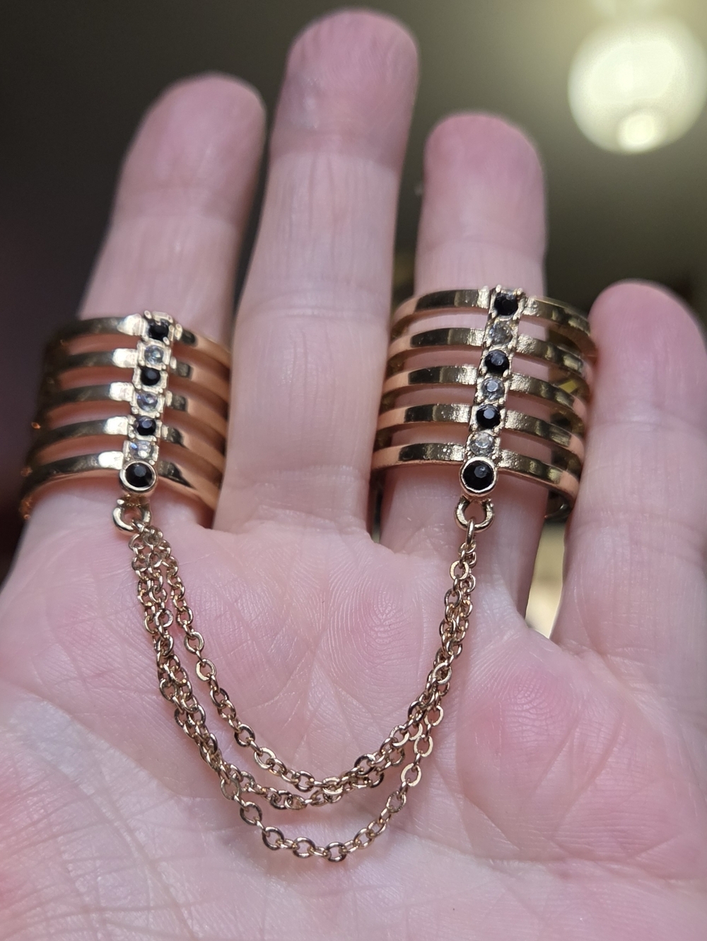 Lovisa Gold Black Sapphire & Topaz Dual Cage Rings Sz9.5&10.25 - Picture 3 of 13